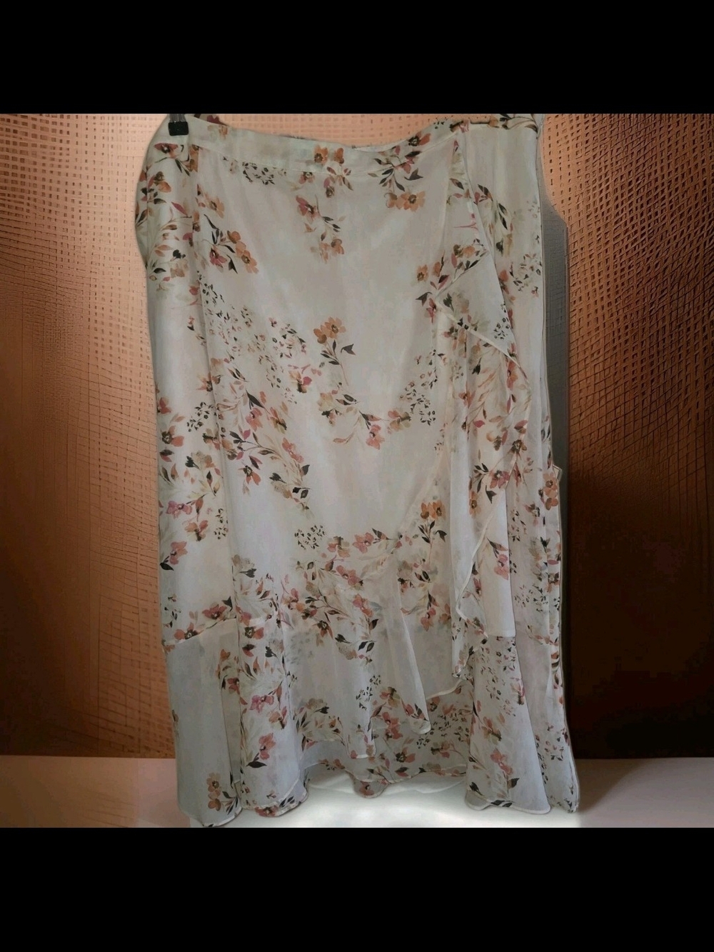Floral Cream Circle Skirt with Soft Peach Blooms Calvin Klein